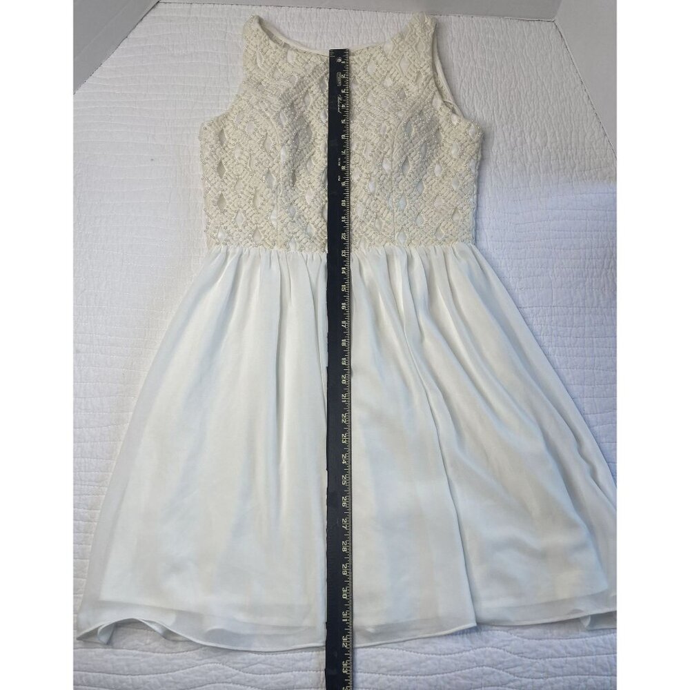 a.drea Sleeveless Ivory Beaded Fit & Flare Mini Dress Sheer Skirt Party Wedding - Picture 7 of 13